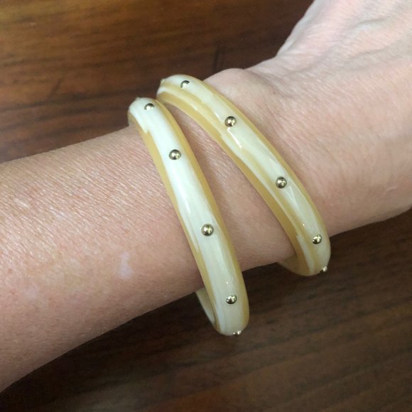 ZENZll Studded Rebel Bangle Bracelet Creamy Marbled Beige Resin 2 Bangles - Picture 5 of 8